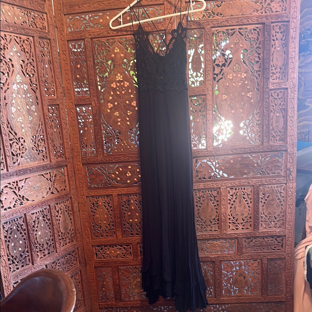 Free People Black Spaghetti Strap Maxi Gown